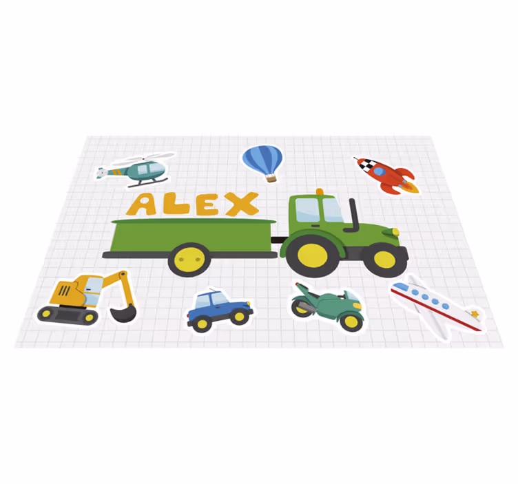 Tischset mit Namen verschiedene Cartoon-TransportmittelVerschiede - TenStickers