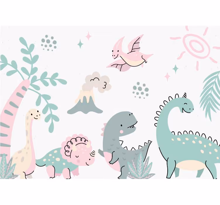Fototapete Babyzimmer pastell dinosaurier - TenStickers