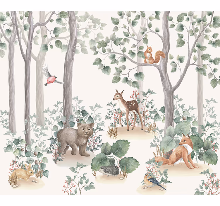 Fototapete Babyzimmer tiere im wald - TenStickers