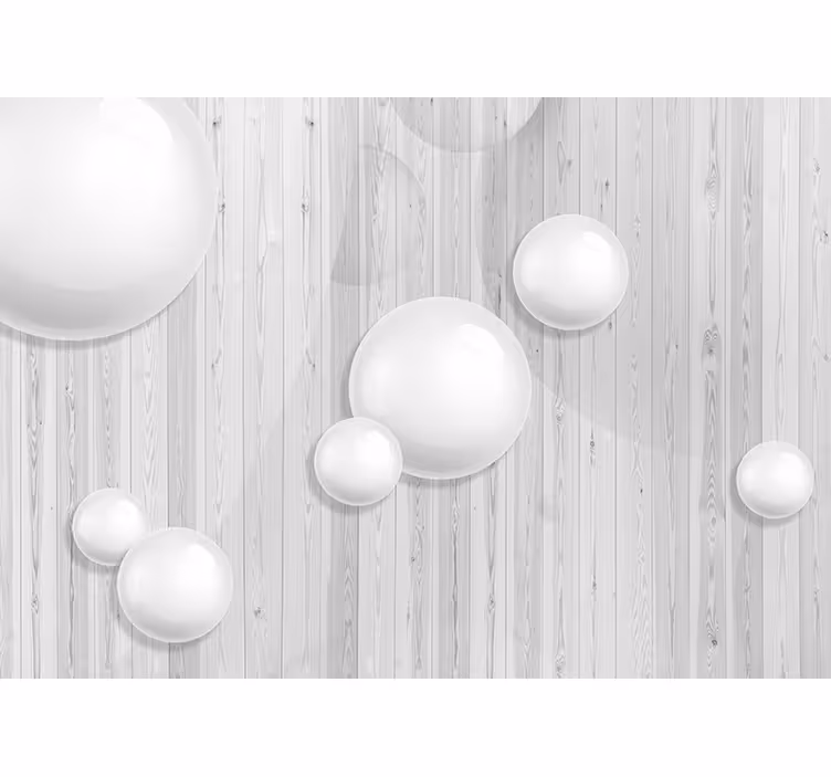 Fototapete 3D weiße kugeln auf holzstruktur - TenStickers