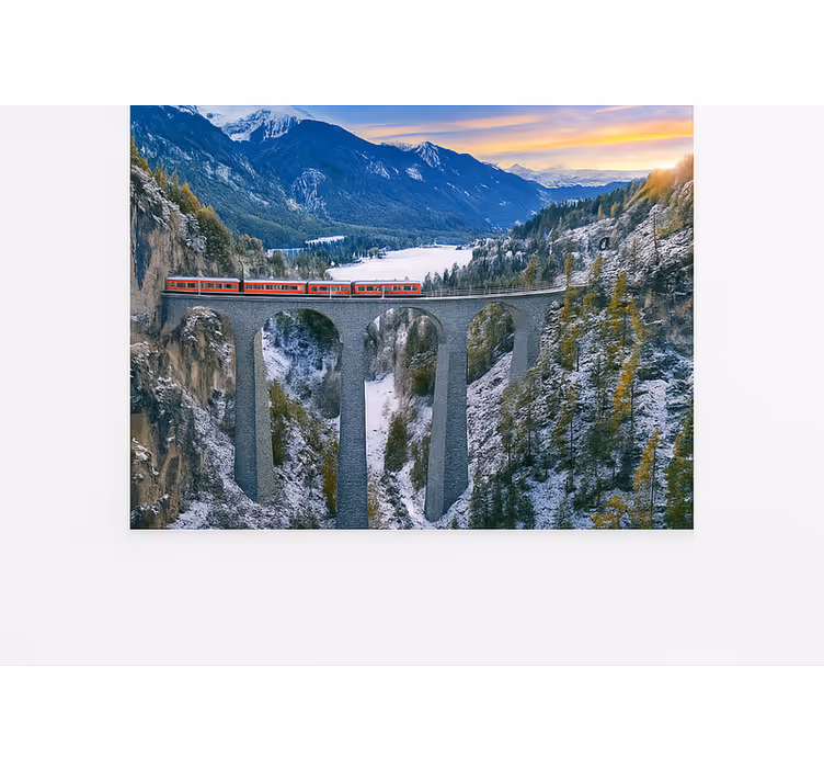 Fototapete Berge schweizer zug auf dem landwasserviadukt - TenStickers