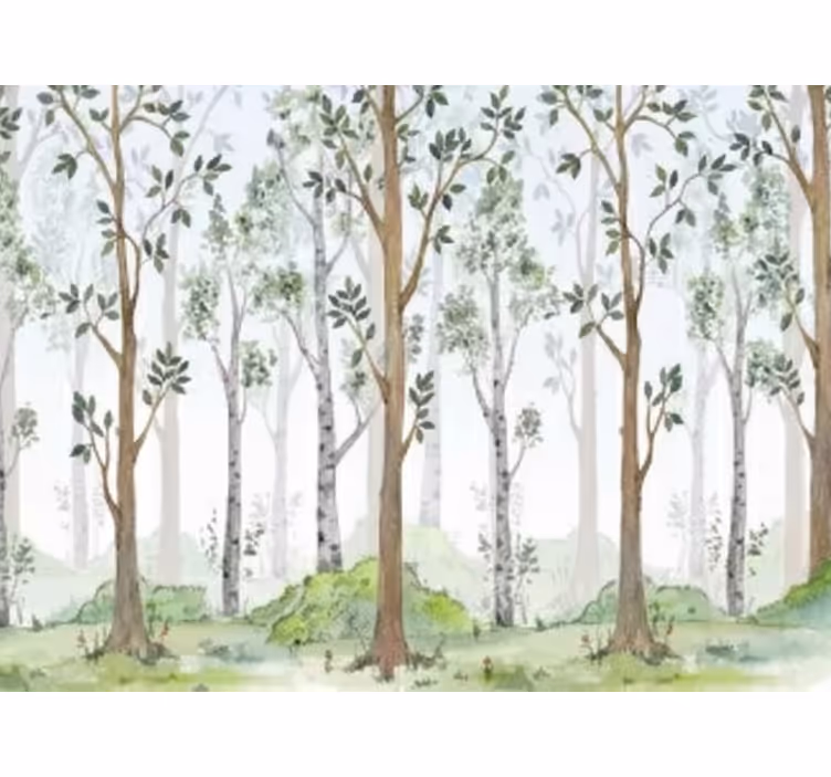 Fototapete wald mit minimalistischem botanischen motiv - TenStickers
