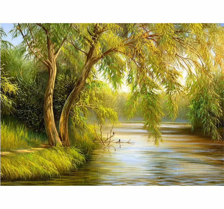 Fototapete wald ruhiger fluss mit weide - TenStickers