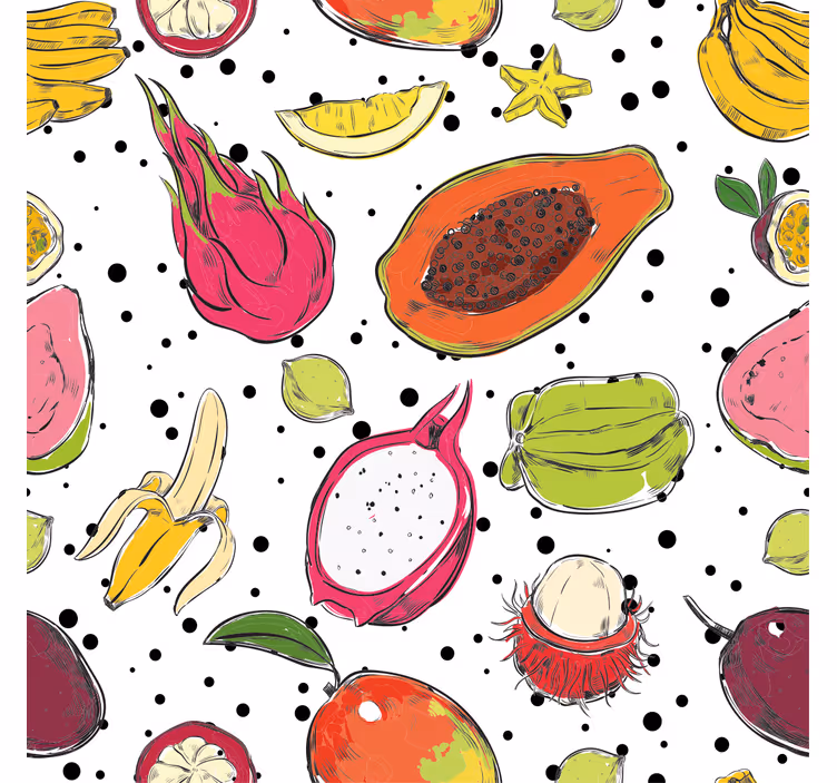 Fototapete küche mit bunten exotischen früchten - TenStickers