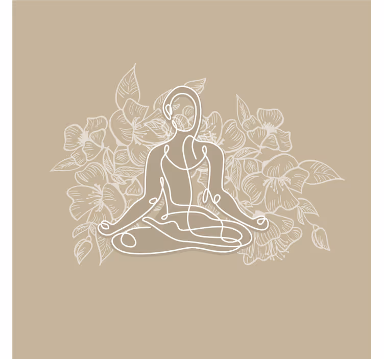 Fototapete beige mit meditierender frau auf yogamatte - TenStickers