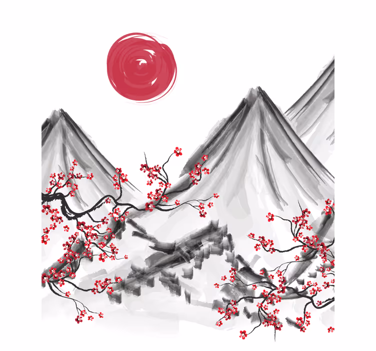 Fototapete weiß mit roter sonne im japanischen stil - TenStickers
