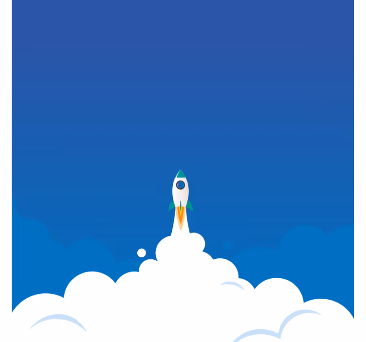 Fototapete blau mit cartoon-rakete ins all - TenStickers