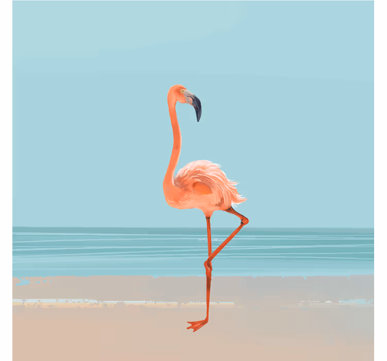 Fototapete blau mit flamingo auf sand - TenStickers