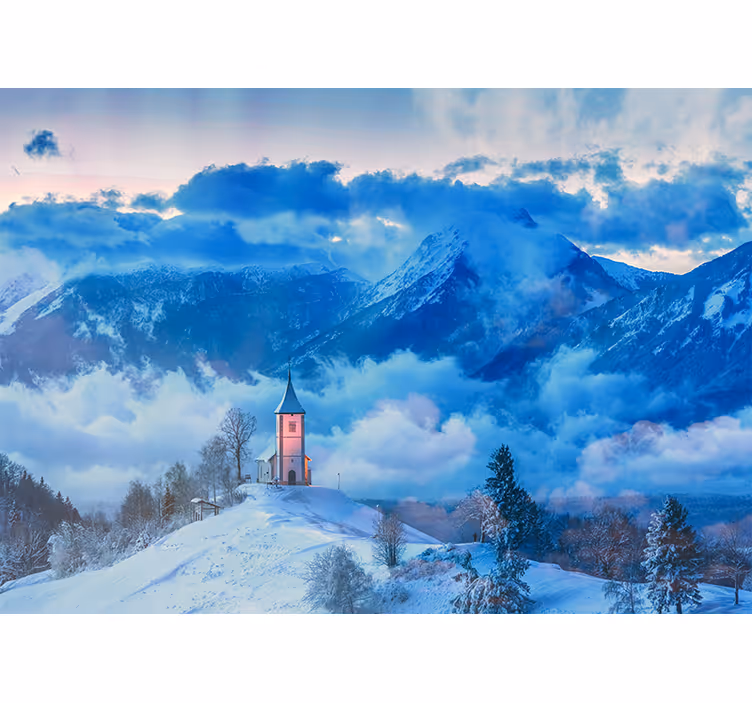 Fototapete blau schneeberg und nebel - TenStickers