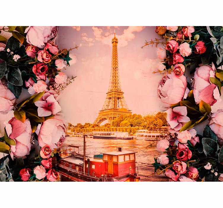 Eiffelturm und Blumen Paris Fototapete - TenStickers