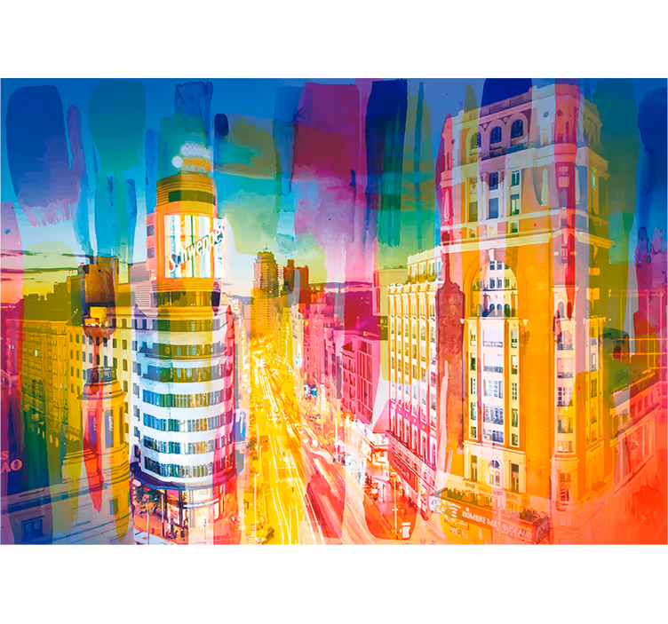 Bunte Gran über Madrid Stadt Fototapete - TenStickers