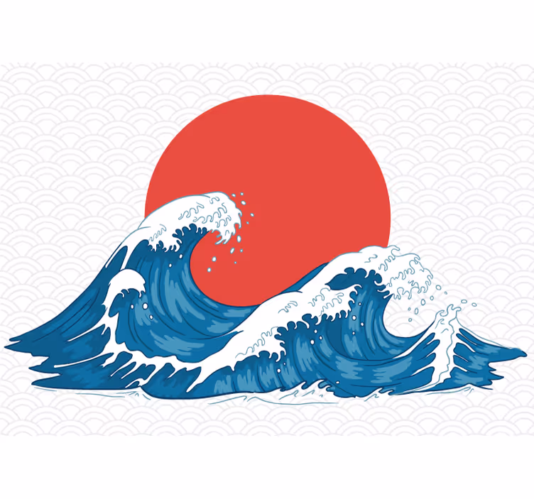 Wand Fototapete Japanisches wellenweinlese-meerwasser - TenStickers