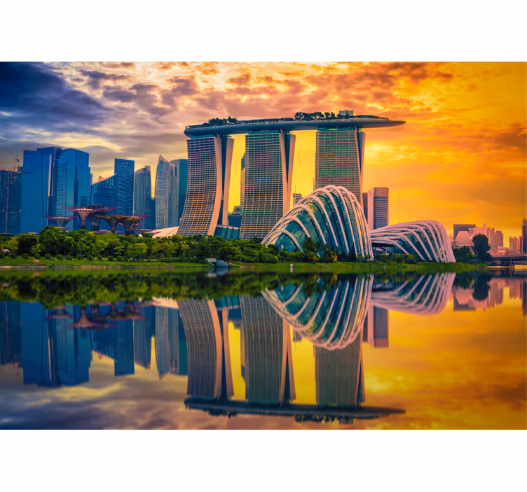 Fototapete Städte reflexionen in der marina bay - TenStickers