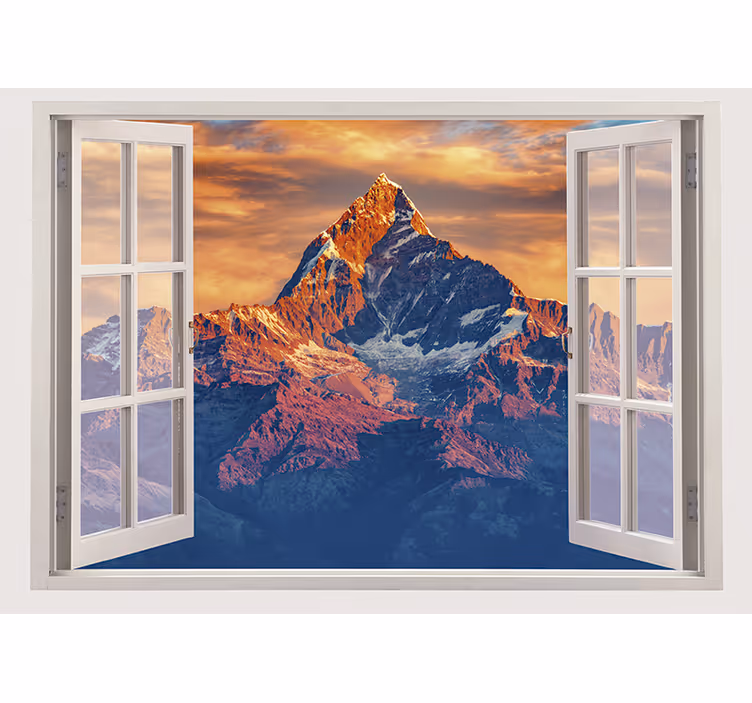 Fototapete 3D Berggipfel fensteransicht - TenStickers