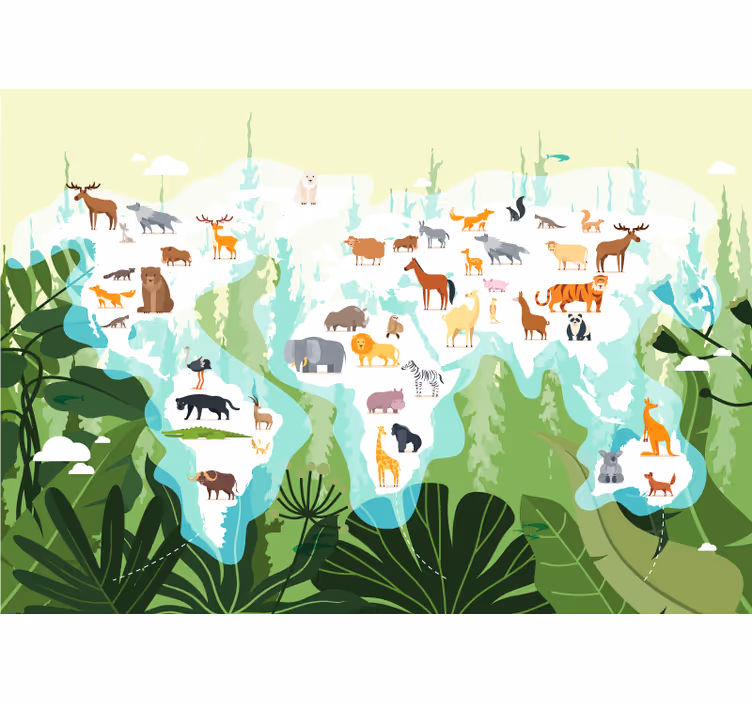 Fototapete tiere weltkarte der tiere - TenStickers