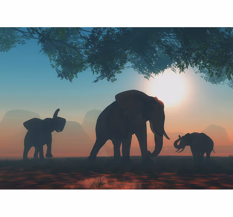 Fototapete Tiere elefanten-silhouette in der abenddämmerung - TenStickers