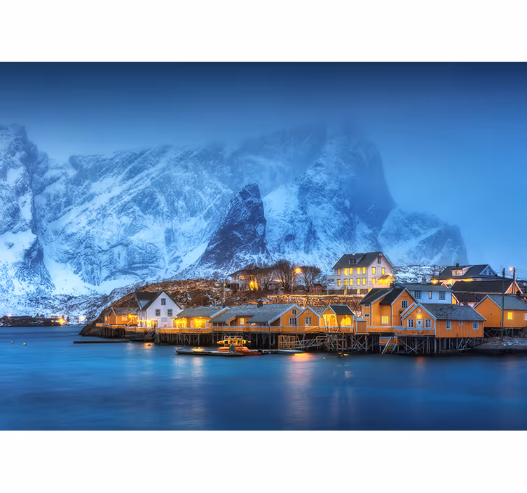 Fototapete landschaft schneebedecktes küstendorf - TenStickers