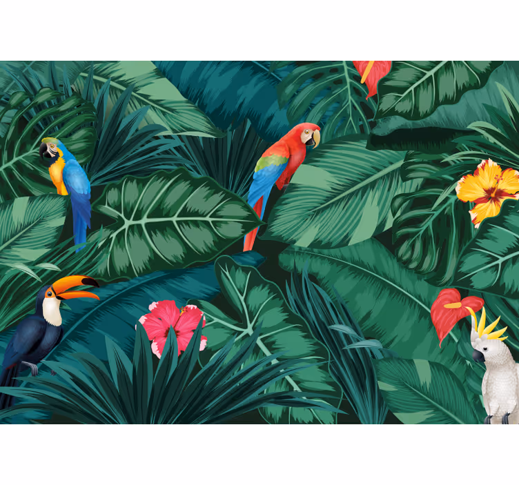 Fototapete esszimmer tropische vögel und blumen - TenStickers