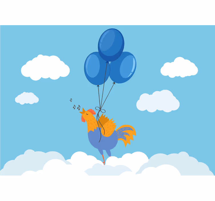 Fototapete kinderzimmer singende hahn ballons - TenStickers