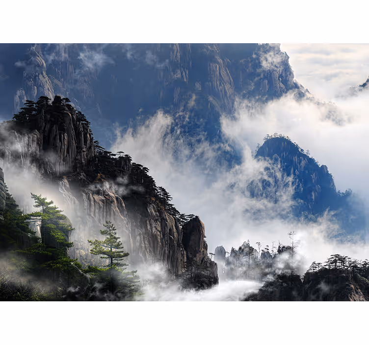 Fototapete natur nebel über bergen - TenStickers