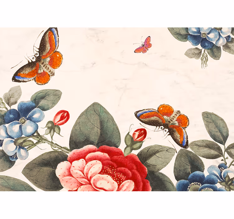 Fototapete blumen mit schwirrenden insekten und blüten - TenStickers