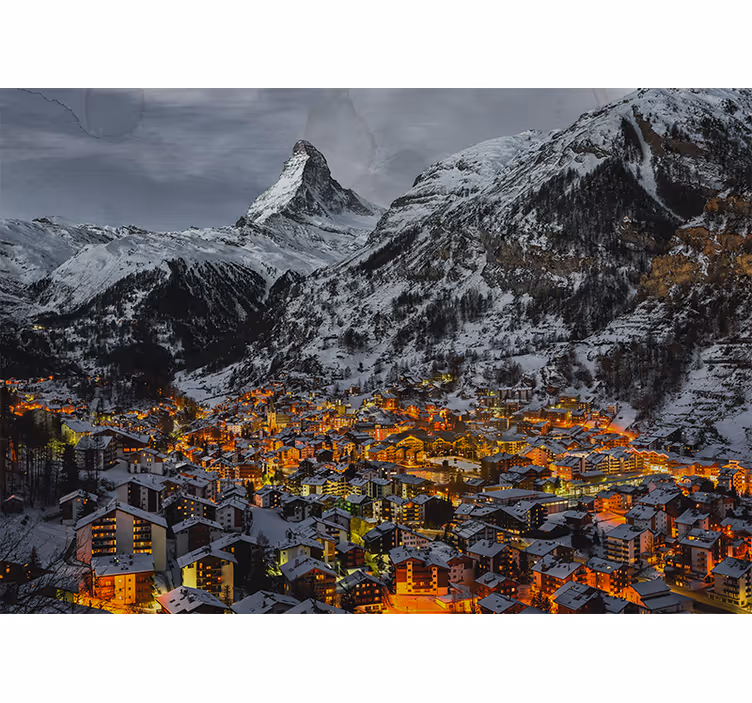 Fototapete berge schneebedecktes alpendorf - TenStickers