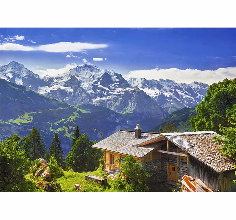 Fototapete Natur Haus mit bergblick - TenStickers