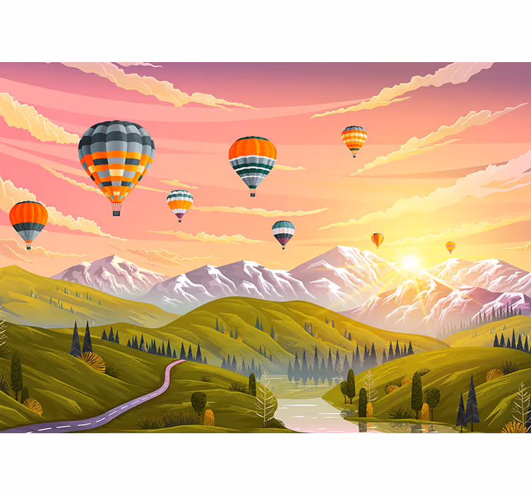 Fototapete landschaft mit heißluftballons - TenStickers
