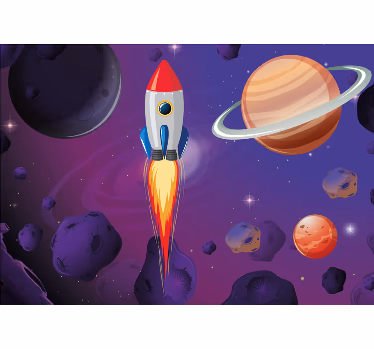 Fototapete Kinderzimmer Cartoon-rakete durch den weltraum - TenStickers
