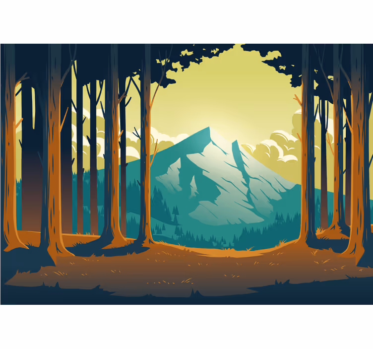 Fototapete Wald Cartoon-wald mit berg - TenStickers