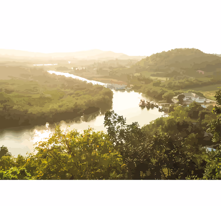 Fototapete landschaft ruhiger flussblick - TenStickers