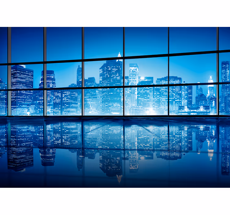 Fototapete städte nächtliche stadtlandschaft reflexion - TenStickers