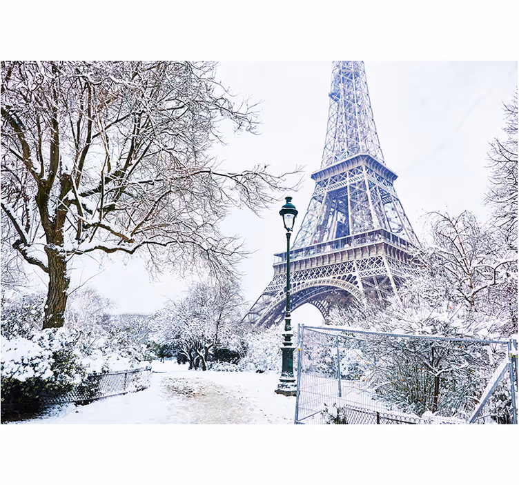 Fototapete Städte und Länder Verschneiter eiffelturm im winter - TenStickers