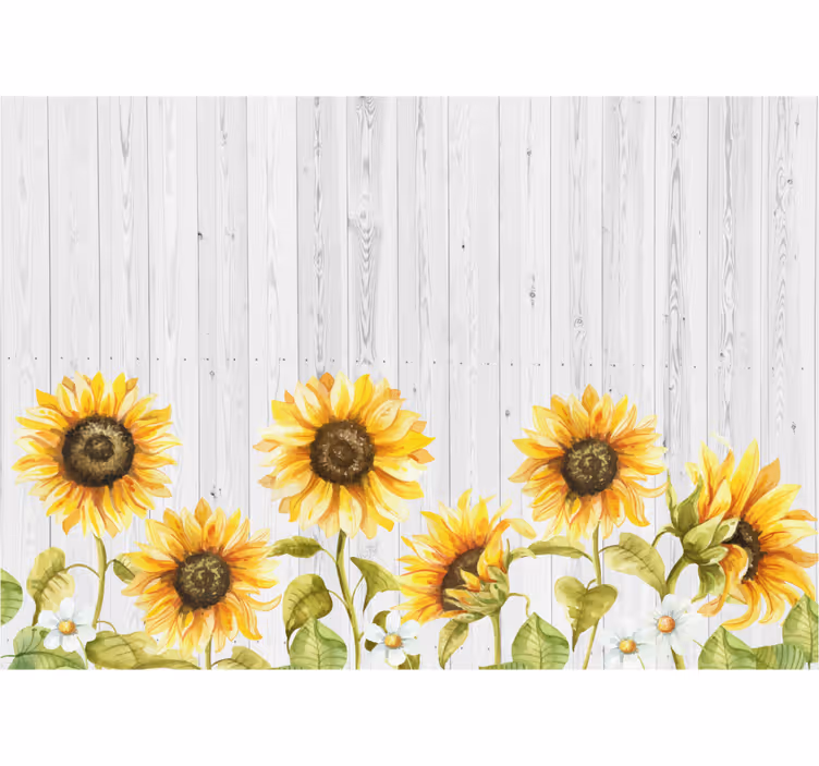 Fototapete Blumen sonnenblumen über holzstruktur - TenStickers