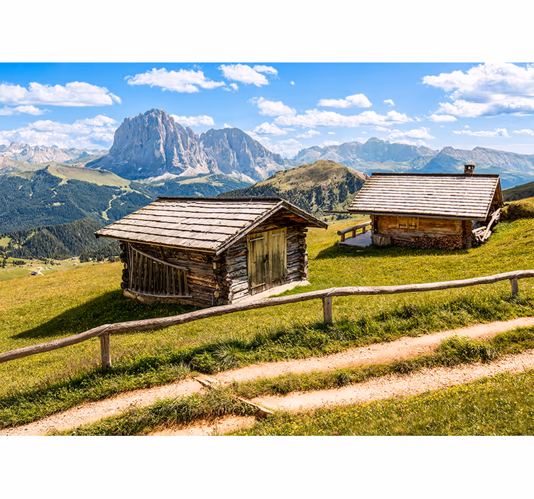 Fototapete Berge Holzhaus im wald - TenStickers