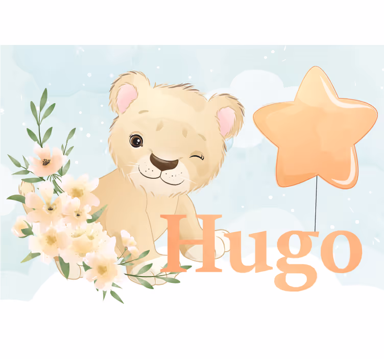 Fototapete Babyzimmer Süßer löwe für jungen mit Namen - TenStickers
