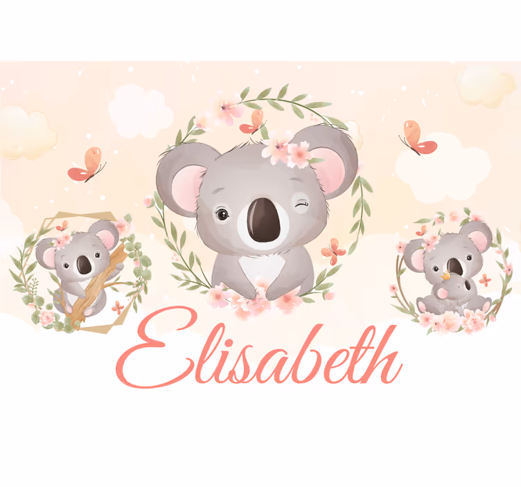 Fototapete Kinderzimmer Süße tiere koala mit Namen - TenStickers