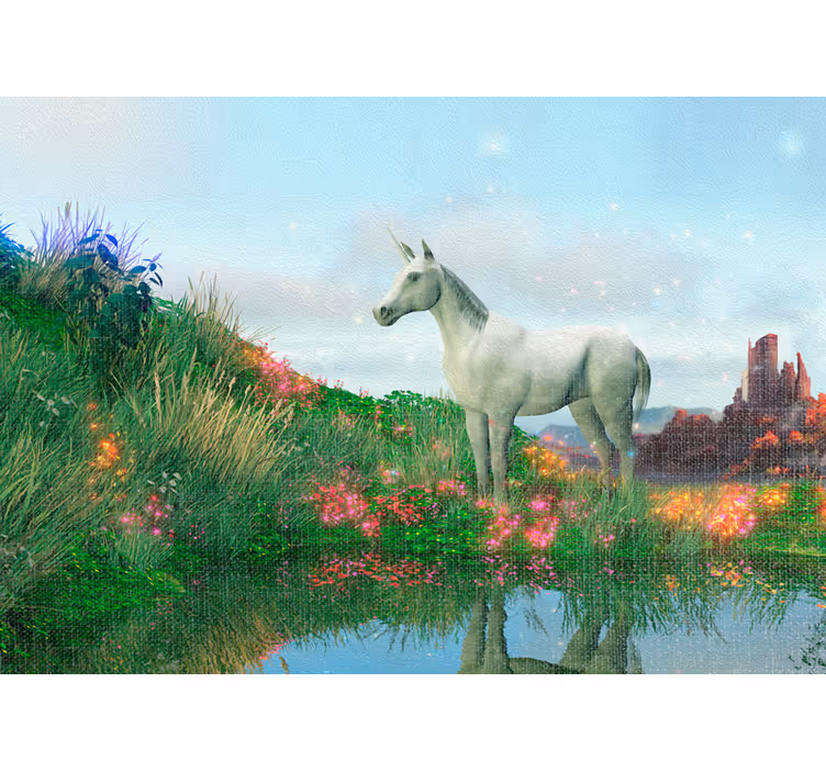 Fototapete fantasie majestätische einhorn landschaft - TenStickers