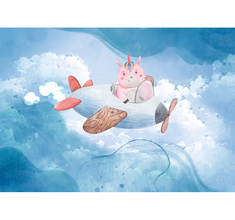 Fototapete Fantasie fliegendes einhornflugzeug - TenStickers