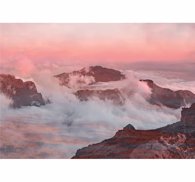 Fototapete landschaft mit rosa wolken über bergen - TenStickers