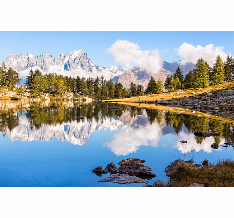 Fototapete landschaft bergspiegelung szene - TenStickers