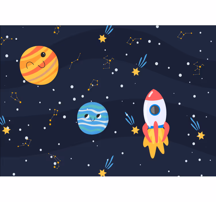 Fototapete Kinderzimmer Galaxie mit raumschiff und planeten - TenStickers