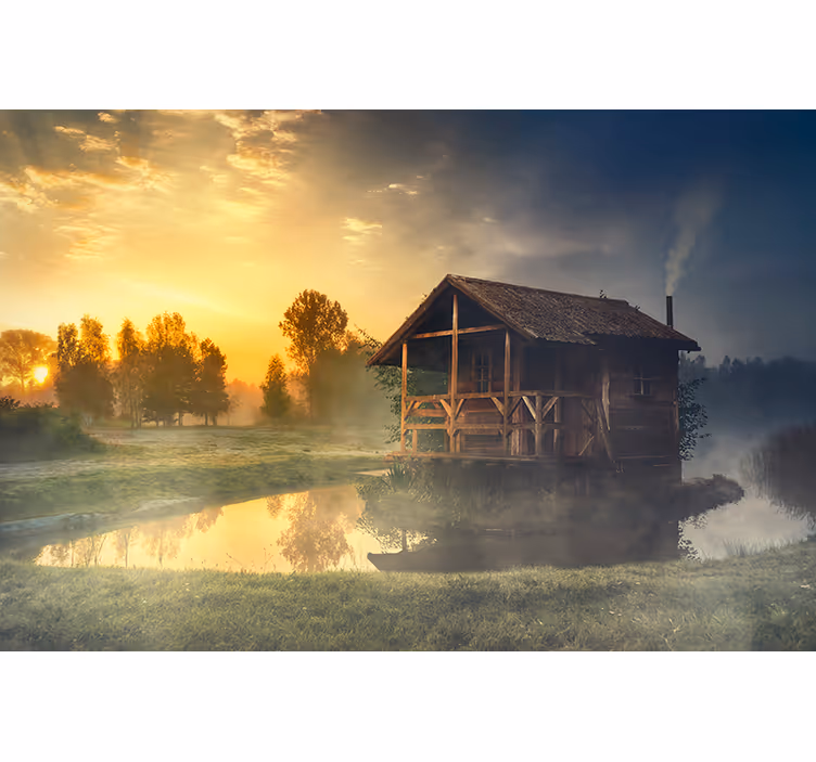 Fototapete landschaft ruhige kabine im sonnenuntergang - TenStickers