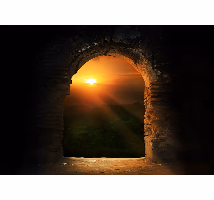 Fototapete landschaft sonnenuntergang durch bogen - TenStickers