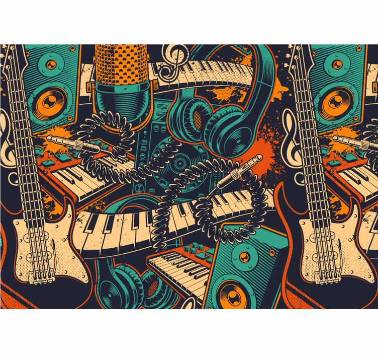Fototapete musik gitarre und kopfhörer - TenStickers