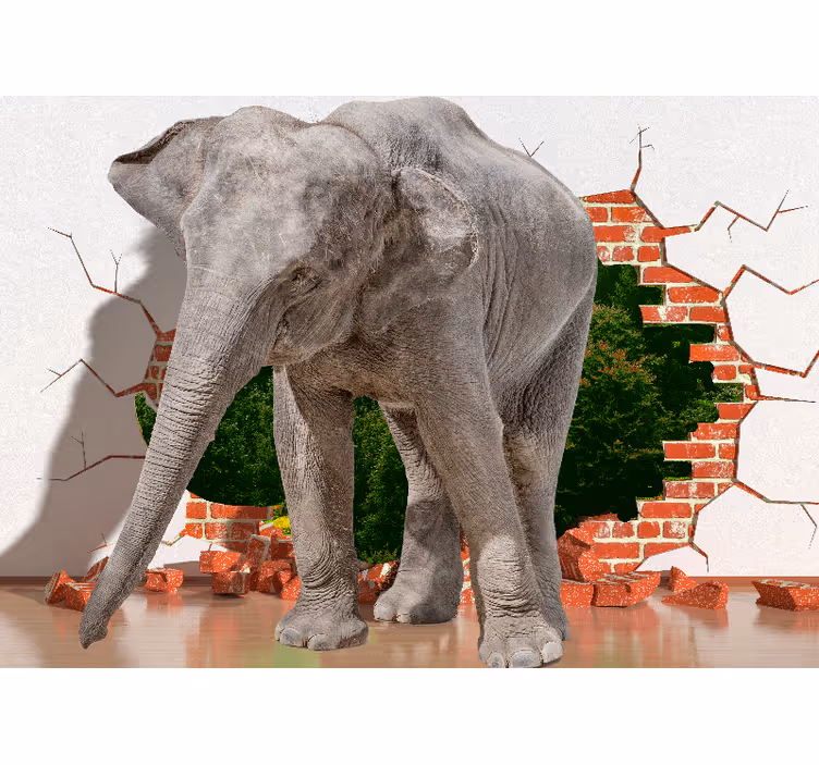 Fototapete 3d elefant durchbricht wand - TenStickers