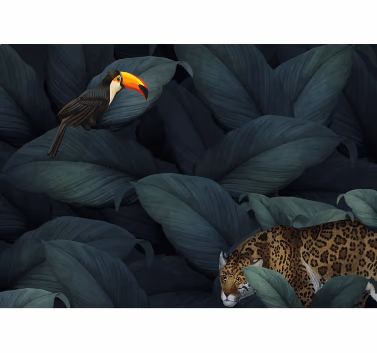 Fototapete tiere mit tropischen vögeln und leoparden - TenStickers