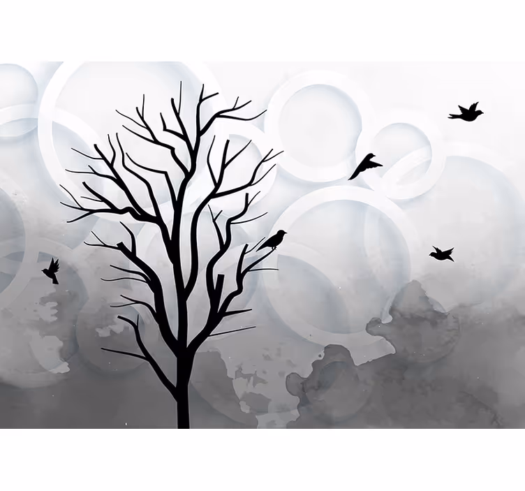 Fototapete baum mit vogelsilhouetten - TenStickers