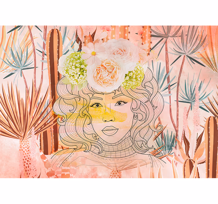 Fototapete kunst florale porträtillustration - TenStickers