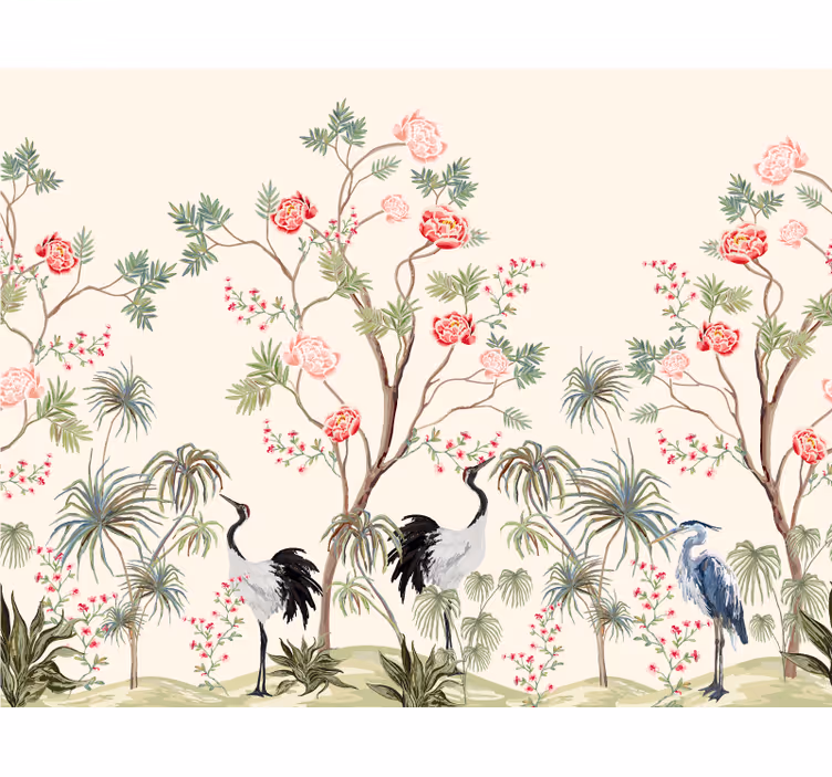 Fototapete Panorama oiseaux et arbres exotiques - TenStickers
